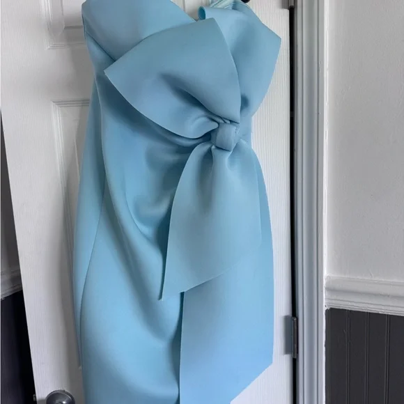 Badgley Mischka | Dresses | Badgley Mischka Blue Strapless Sheath Dress With Bow | Poshmark Badgley Mischka | Dresses | Badgley Mischka Blue Strapless Sheath Dress With Bow | Poshmark